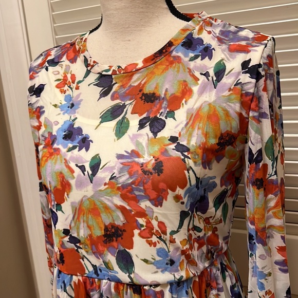 Love by Design Catherine Long Sleeve Mesh Babydoll Dress in Paint Flowers Size M - Picture 10 of 17